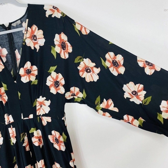 Asos Size 2 Black Floral Print Kimono Sleeve Jumpsuit - Picture 4 of 7